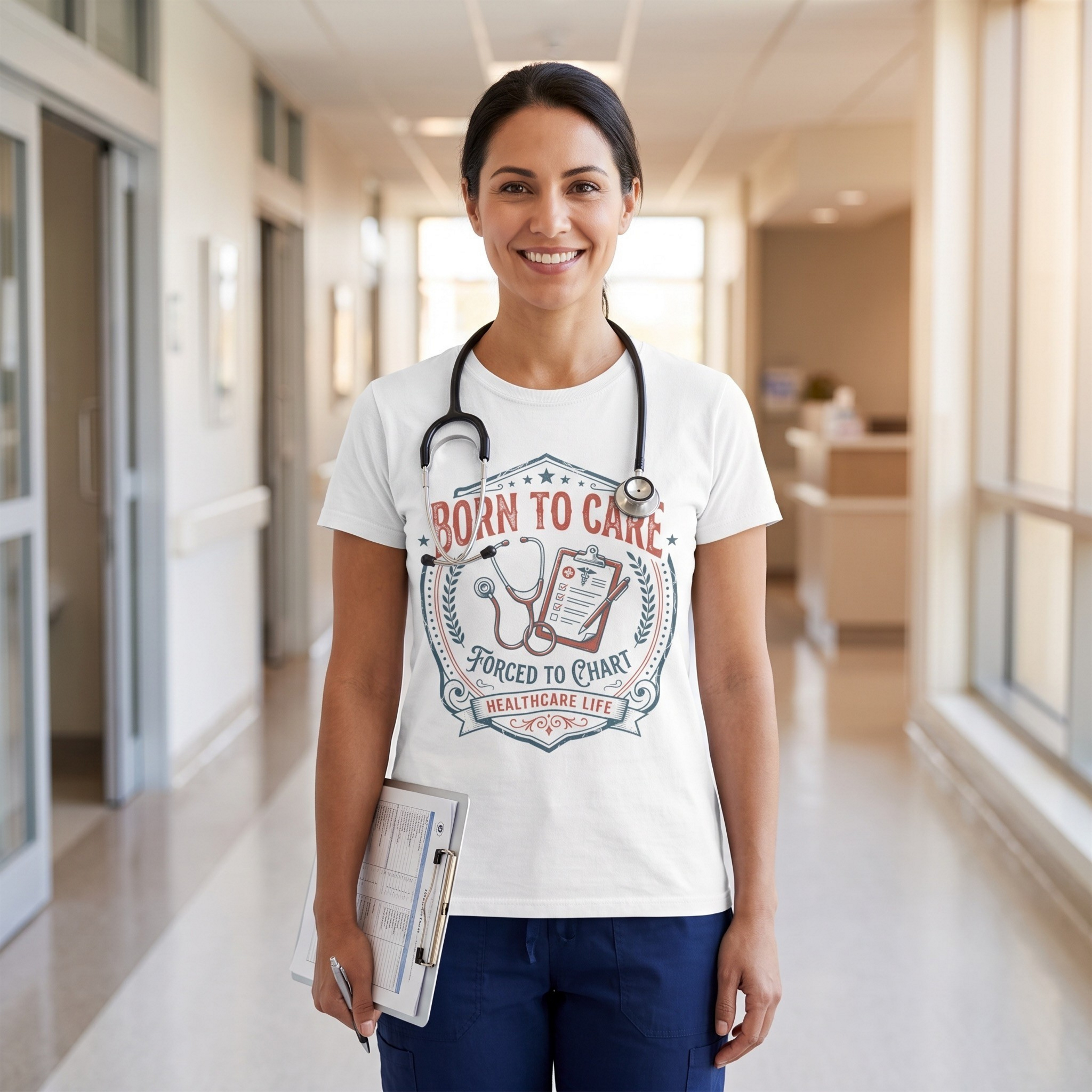 Born To Care Forced To Chart T-Shirt — Nurse Life Tee