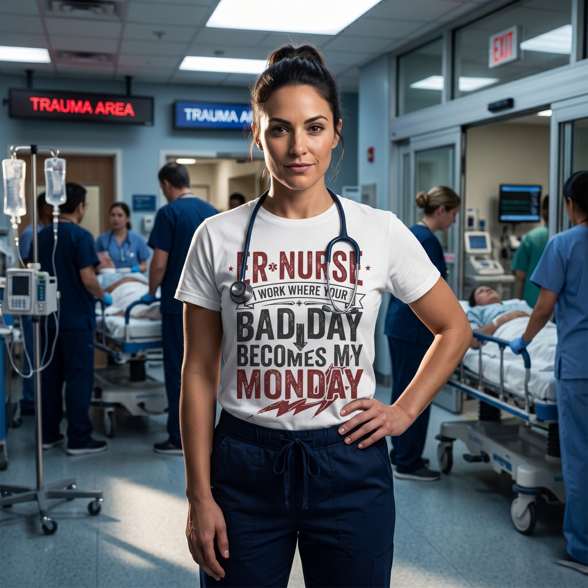 ER Nurse T-Shirt — I Work Where Your Bad Day Becomes My Monday
