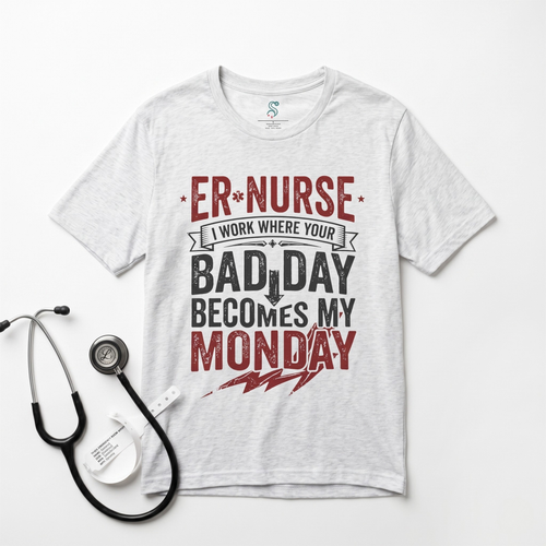 ER Nurse T-Shirt — I Work Where Your Bad Day Becomes My Monday